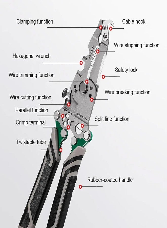 SUNNIFA Foldable Multi-Function Wire Stripper and Crimping Pliers, Wire Cutter, Cable Stripper, Electrician Hand Tool with Safety Lock, 8.07 Inch - Image 2